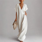 Nellie - Women's Linen-Look Lace-Trim Maxi Dress