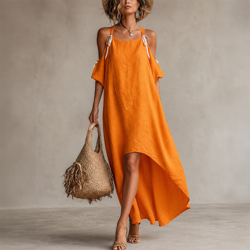 Nicole - Women’s Linen Look Asymmetrical Maxi Dress
