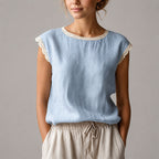 Olivia - Women’s Lace Trim Cap Sleeve Blouse