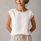 Olivia - Women’s Lace Trim Cap Sleeve Blouse