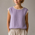 Olivia - Women’s Lace Trim Cap Sleeve Blouse