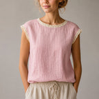 Olivia - Women’s Lace Trim Cap Sleeve Blouse