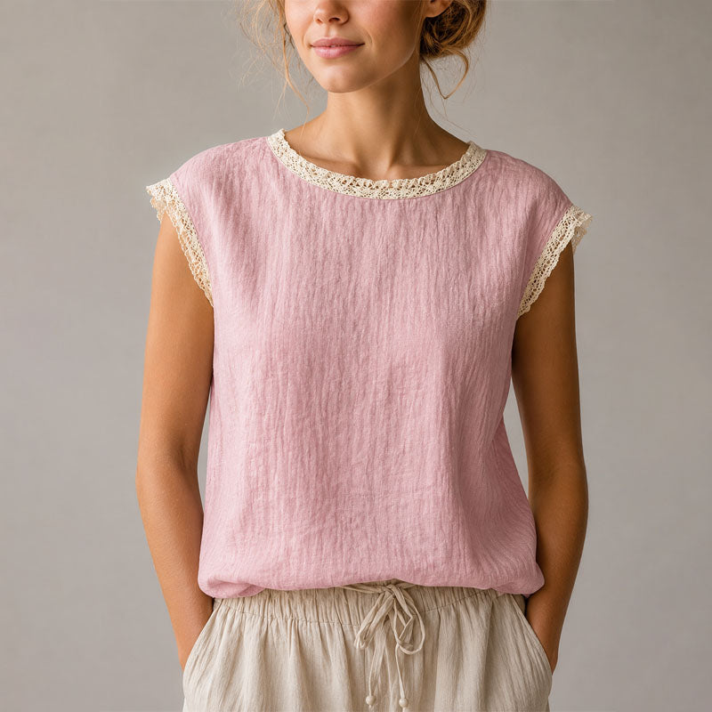 Olivia - Women’s Lace Trim Cap Sleeve Blouse