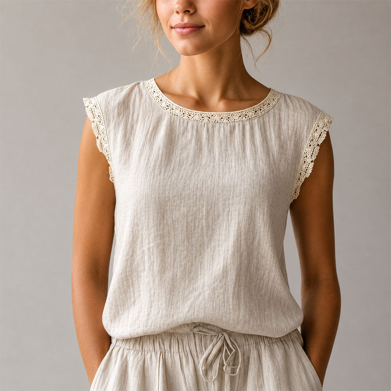 Olivia - Women’s Lace Trim Cap Sleeve Blouse