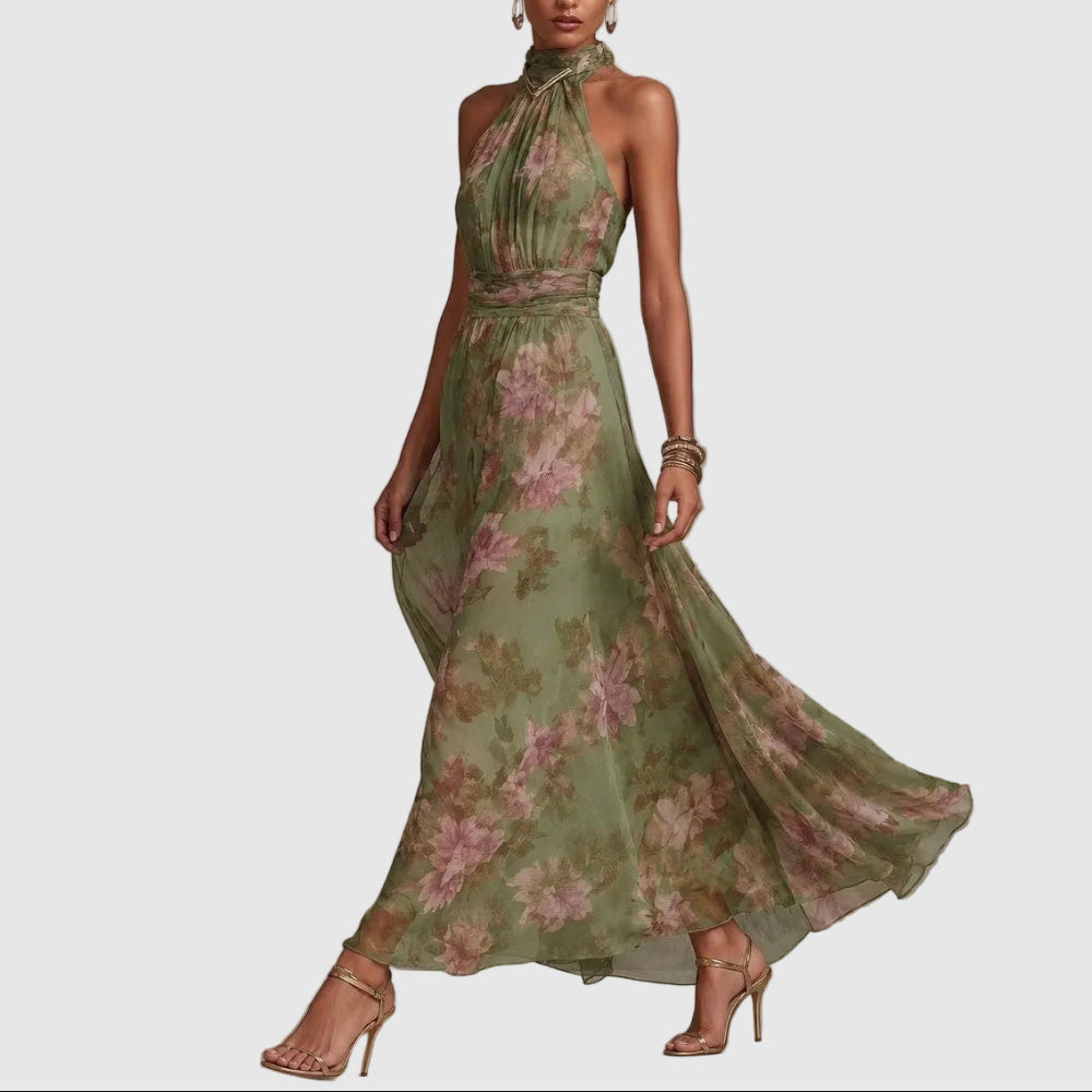Paige - Women's Floral Halter Neck Maxi Dress