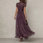 Penelope - Women's Sheer Pleated Keyhole Maxi Dress