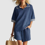 Phoebe - Women's Textured Knit Top & Shorts Set