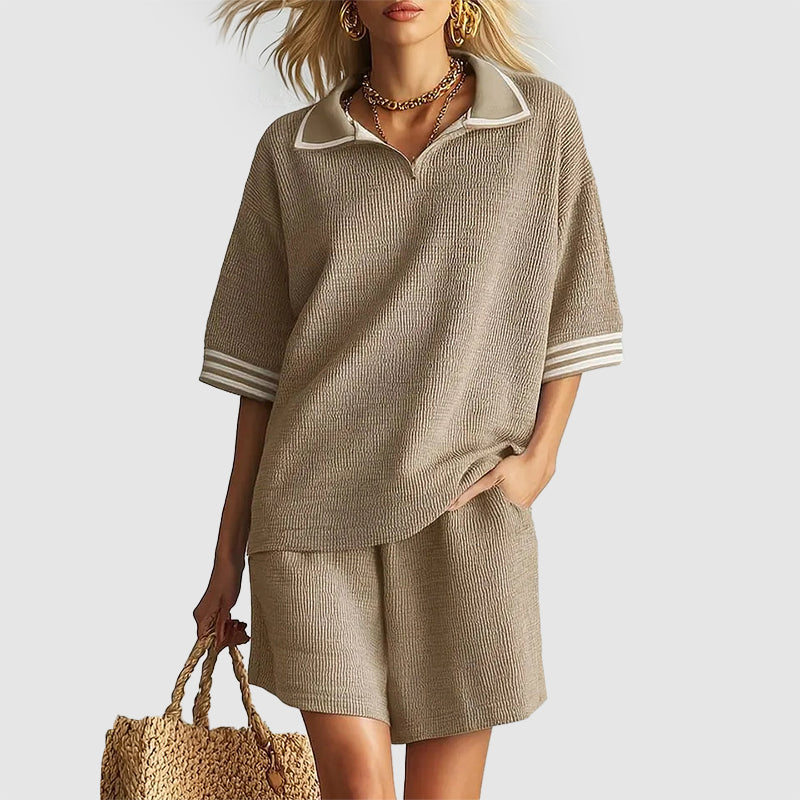 Phoebe - Women's Textured Knit Top & Shorts Set