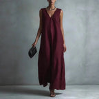Priscilla - Women's Linen-Look Sleeveless V-Neck Maxi Dress