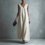 Priscilla - Women's Linen-Look Sleeveless V-Neck Maxi Dress