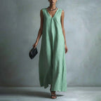 Priscilla - Women's Linen-Look Sleeveless V-Neck Maxi Dress