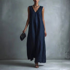 Priscilla - Women's Linen-Look Sleeveless V-Neck Maxi Dress