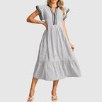 Rachel - Women's Striped Flutter Sleeve Midi Dres