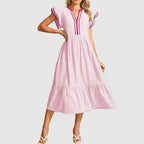 Rachel - Women's Striped Flutter Sleeve Midi Dres