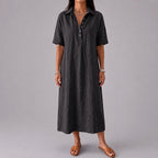 Raelynn - Women's Cotton Relaxed Midi Shirt Dress