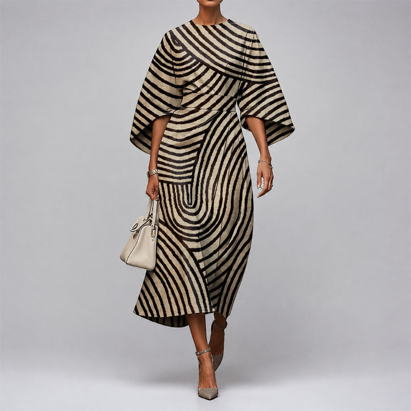Ramsey - Women's Abstract Print Cape Sleeve Midi Dress