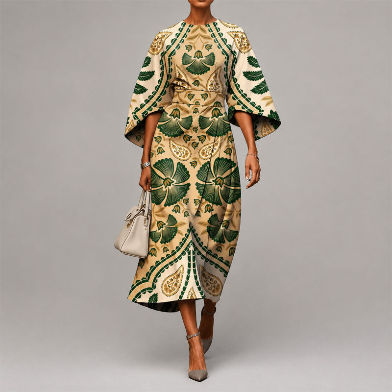 Ramsey - Women's Abstract Print Cape Sleeve Midi Dress