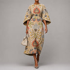 Ramsey - Women's Abstract Print Cape Sleeve Midi Dress
