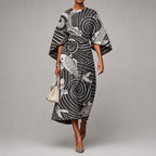 Ramsey - Women's Abstract Print Cape Sleeve Midi Dress