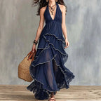 Raya - Women’s Halter Neck Ruffle Maxi Dress