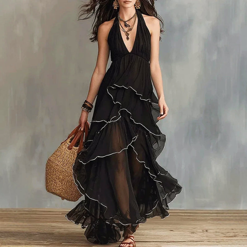 Raya - Women’s Halter Neck Ruffle Maxi Dress