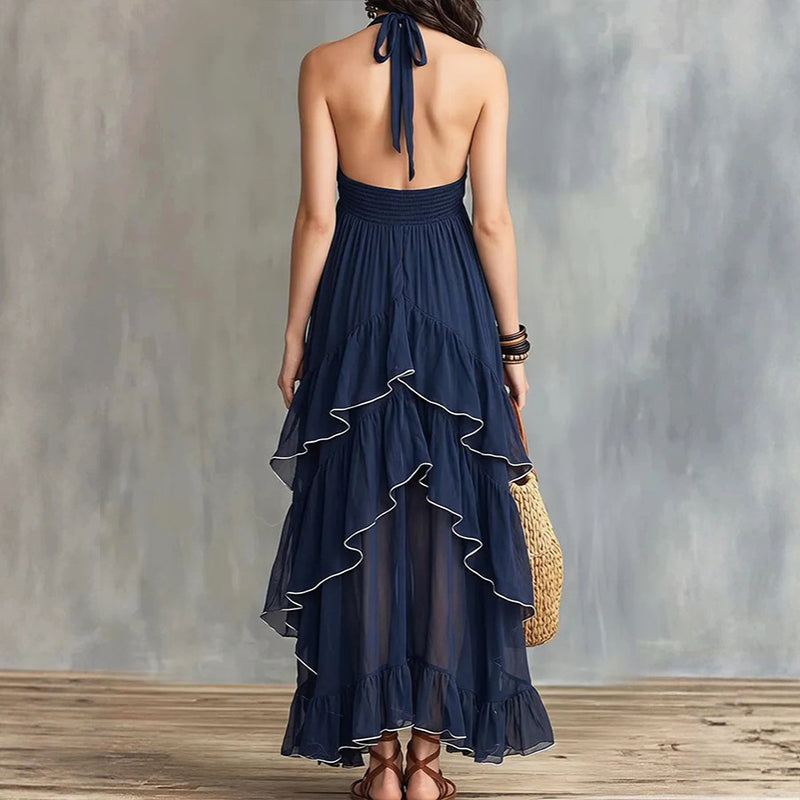 Raya - Women’s Halter Neck Ruffle Maxi Dress
