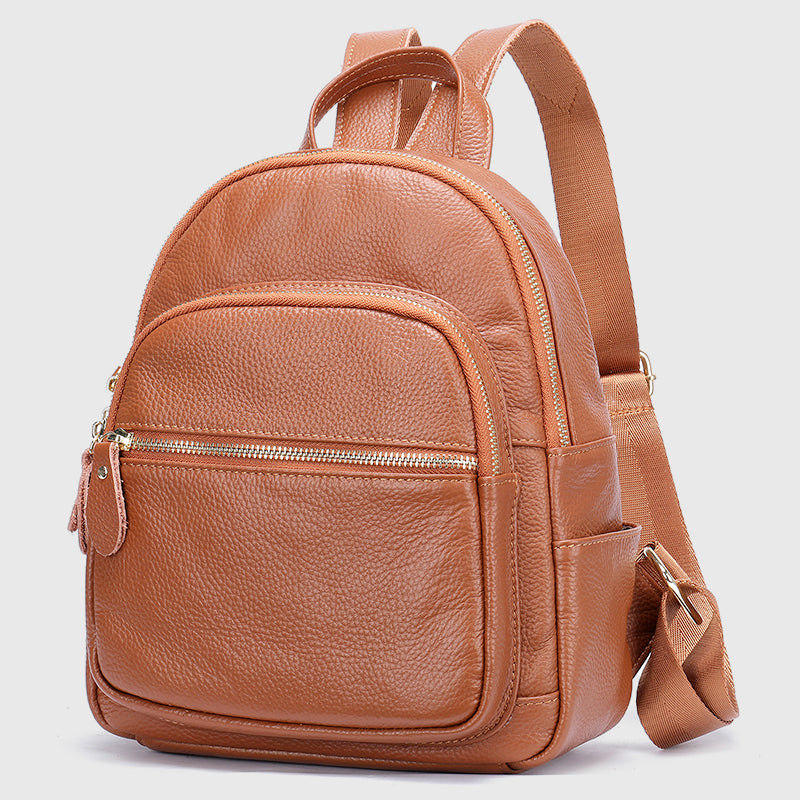 Reagan - Women's Structured Pebbled Leather Backpack with Dual Zip Pockets