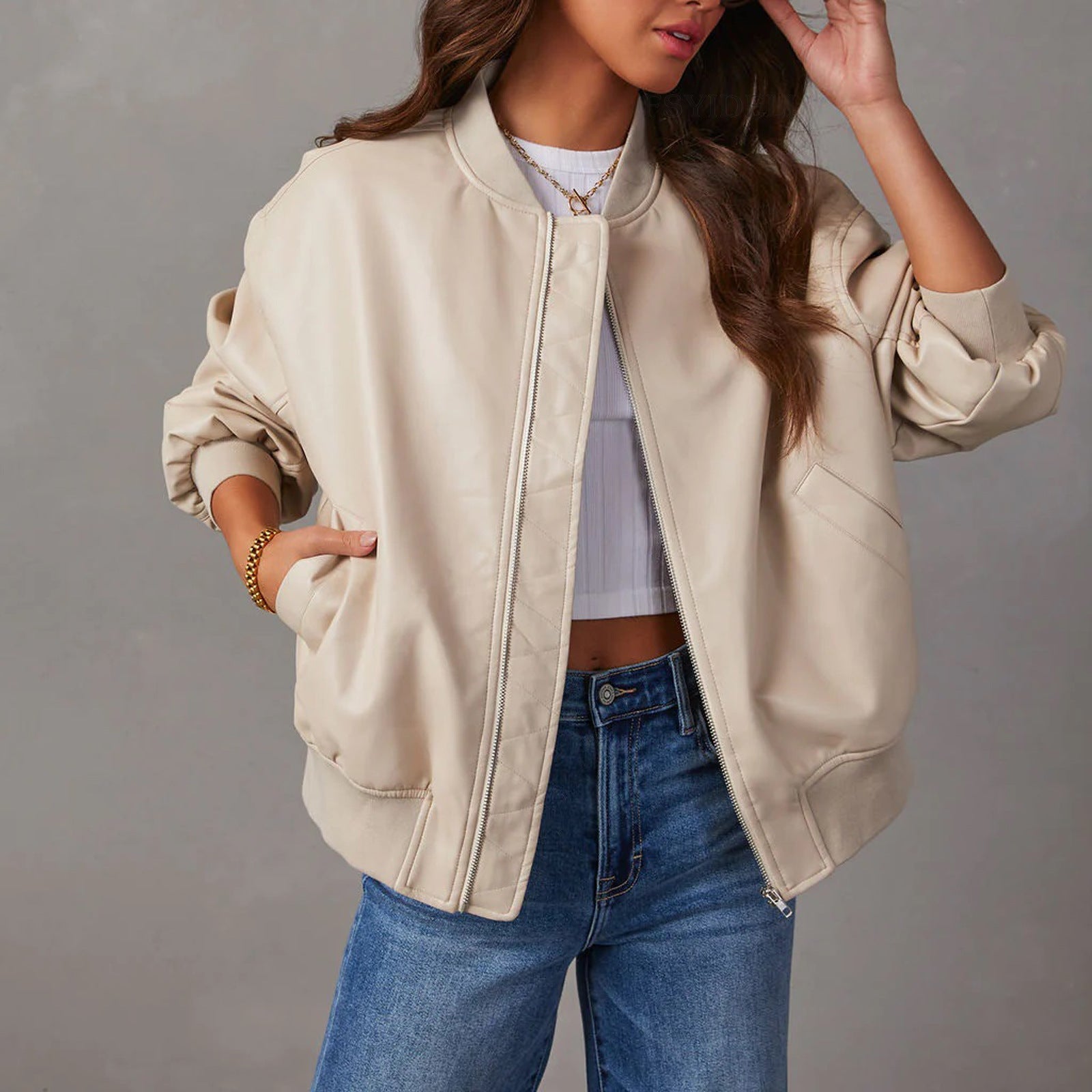 Reese - Women's Oversized Leather Bomber Jacket
