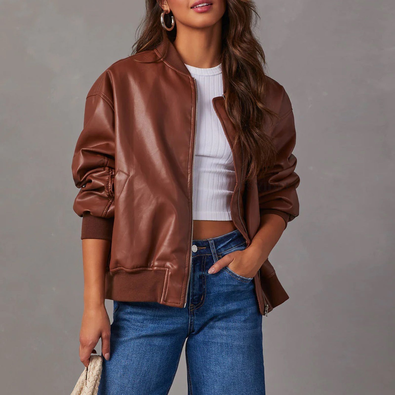 Reese - Women's Oversized Leather Bomber Jacket