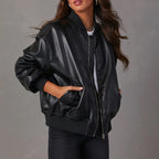 Reese - Women's Oversized Leather Bomber Jacket