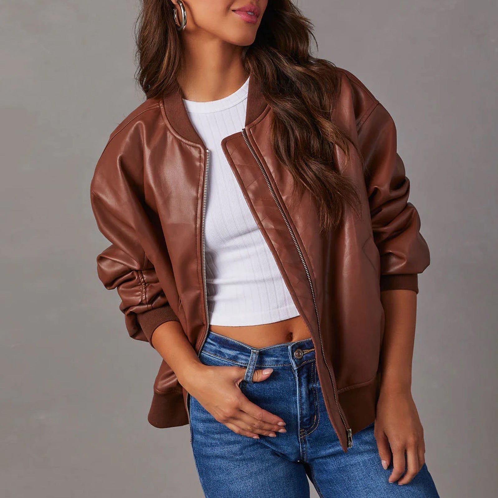 Reese - Women's Oversized Leather Bomber Jacket