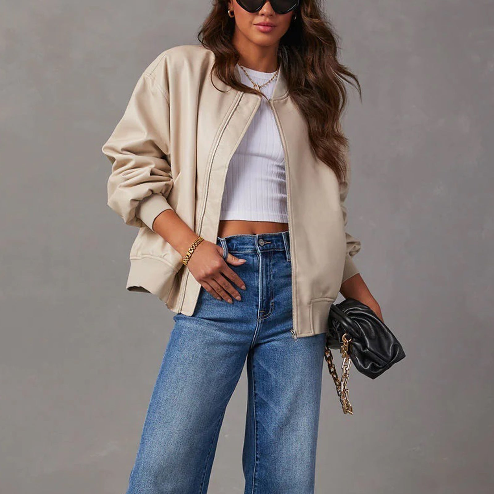 Reese - Women's Oversized Leather Bomber Jacket