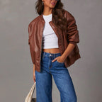 Reese - Women's Oversized Leather Bomber Jacket