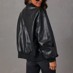 Reese - Women's Oversized Leather Bomber Jacket