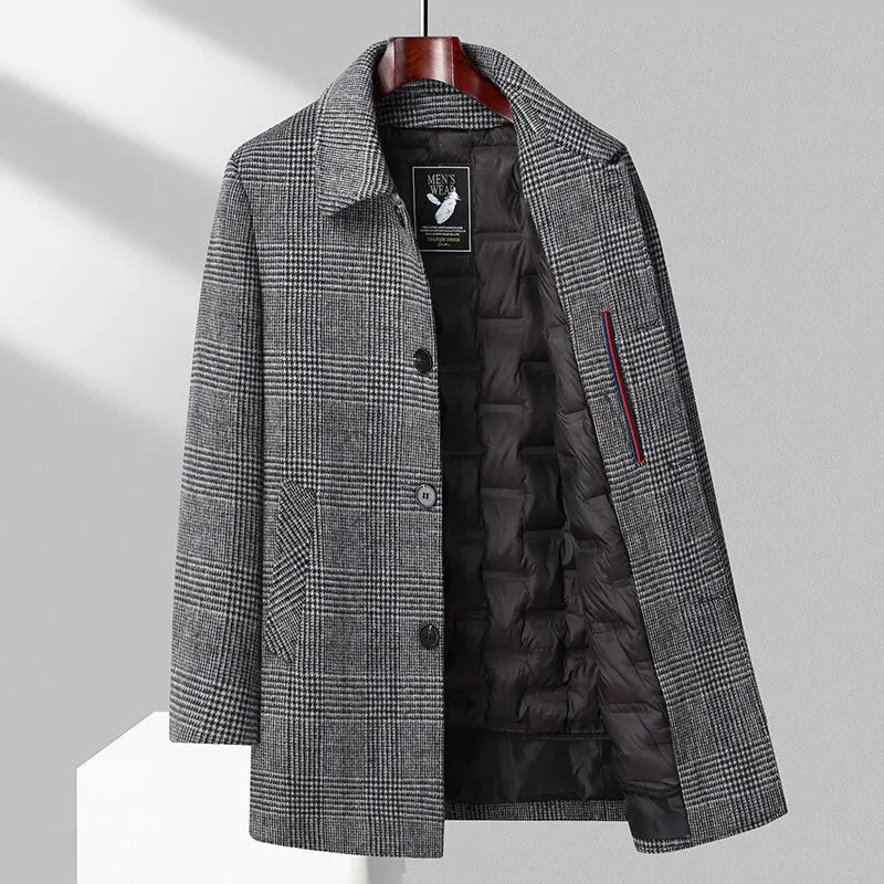 Ryker - Men's Brushed Wool Plaid Overcoat with Notch Lapels