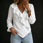 Sabrina - Women's Linen-Look Ruffle Wrap Blouse
