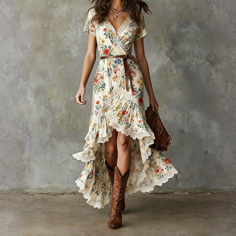 Samantha - Women's Ruffle Wrap High Low Dress