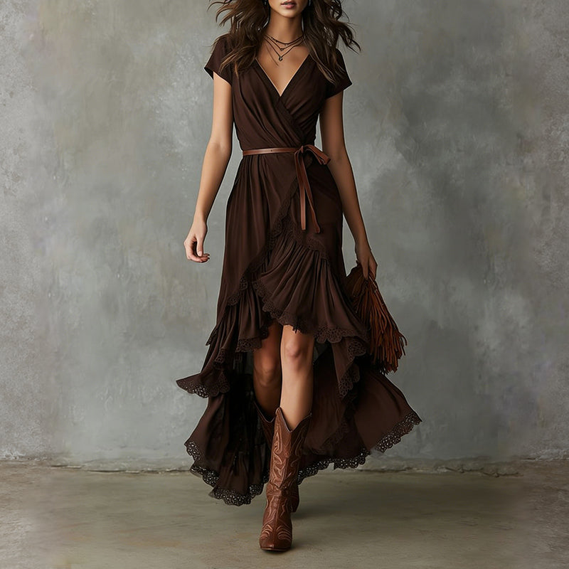 Samantha - Women's Ruffle Wrap High Low Dress
