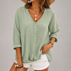 Samara - Women's Relaxed V-Neck Button Blouse