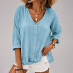 Samara - Women's Relaxed V-Neck Button Blouse