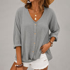 Samara - Women's Relaxed V-Neck Button Blouse