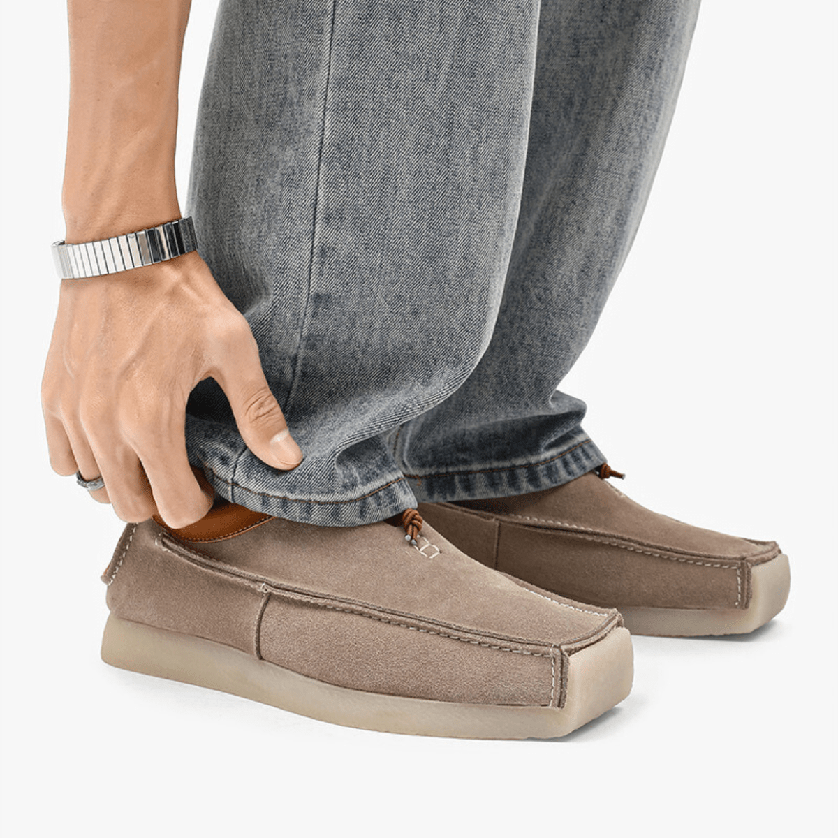 Samuel - Men's Suede Loafers with Drawstring Tie