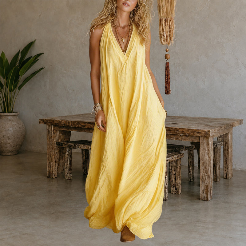 Savannah - Women's Linen Look Loose Maxi Dress