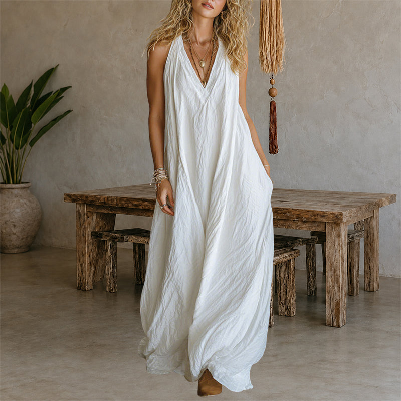Savannah - Women's Linen Look Loose Maxi Dress