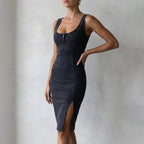 Savannah - Women’s Zip Denim Bodycon Dress