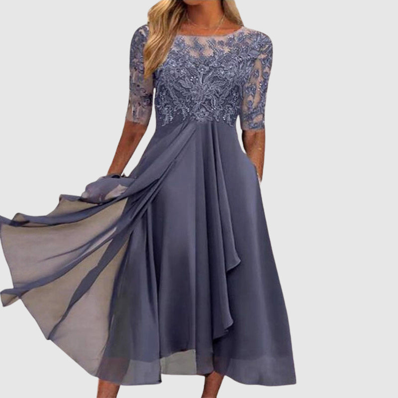 Scarlett - Women’s Embroidered Bodice Chiffon Midi Dress
