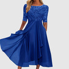 Scarlett - Women’s Embroidered Bodice Chiffon Midi Dress