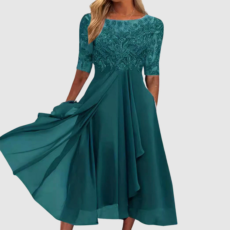 Scarlett - Women’s Embroidered Bodice Chiffon Midi Dress