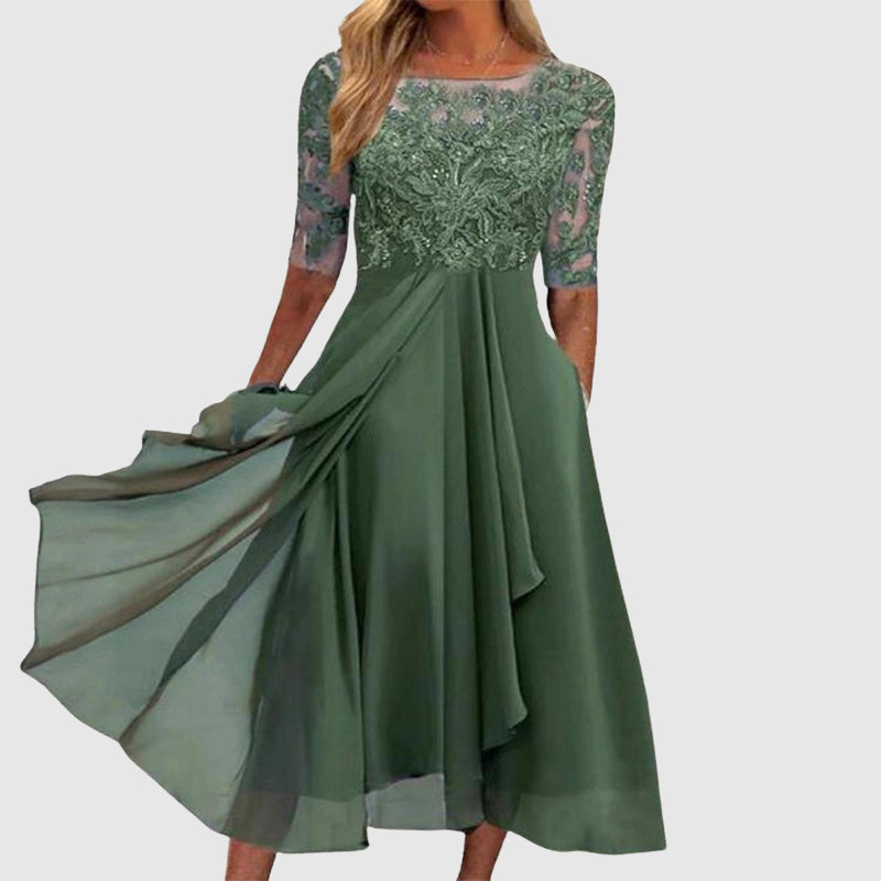 Scarlett - Women’s Embroidered Bodice Chiffon Midi Dress
