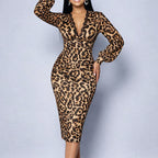 Scarlett - Women’s Leopard Print Long Sleeve Midi Dress